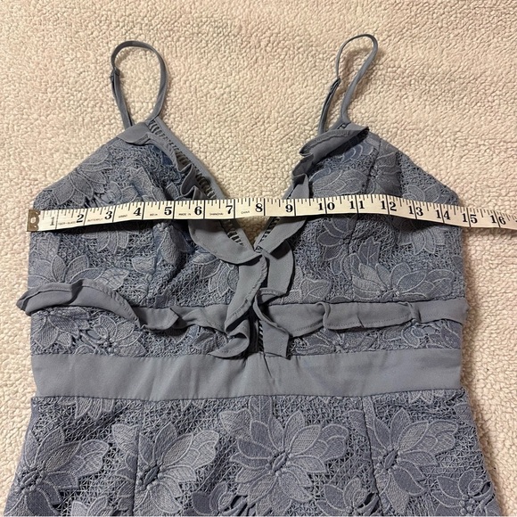 Bardot Vienna Dusty Blue Lace Midi Dress Spaghetti Strap Ruffle Crochet Lace - Picture 9 of 14